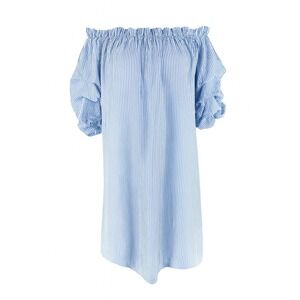 Love‎ J Off Shoulder Blue White Striped Ruffle Sleeve Dress Women's Medium Boho